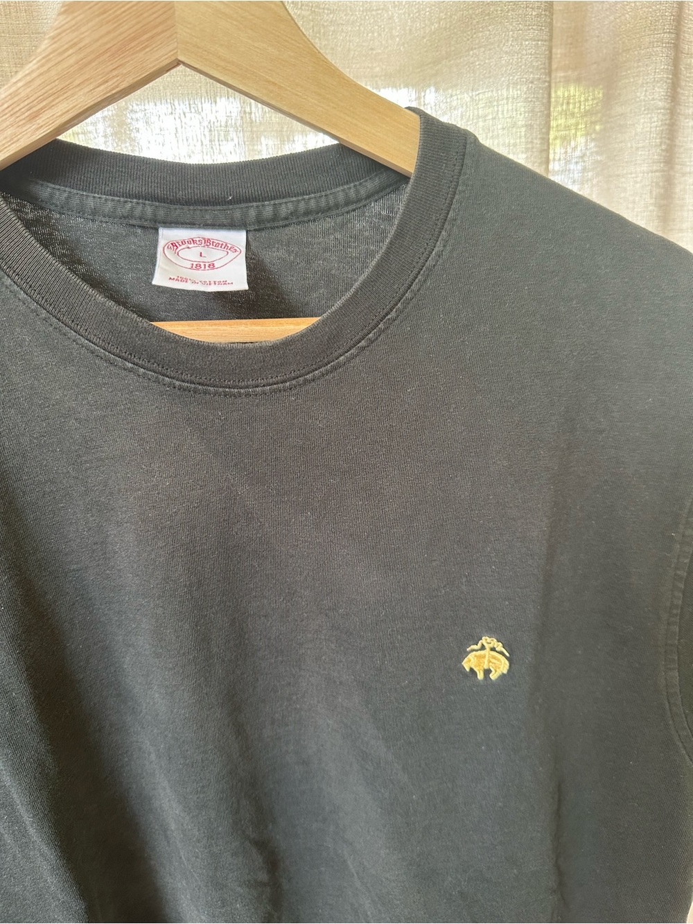 Brooks Brothers Men’s Black Crewneck Tee with Gold Embroidered Logo